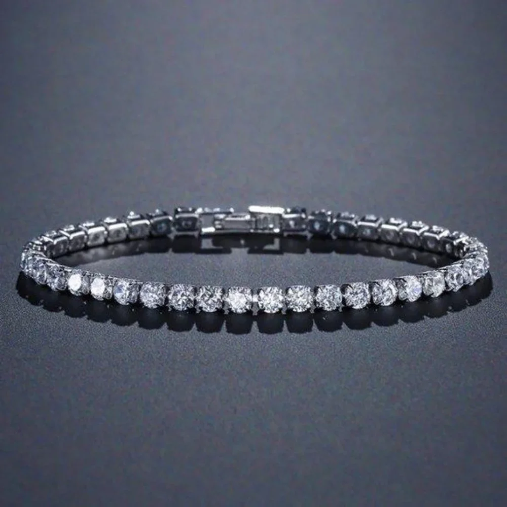 NEW 18K White Gold Plated Round Diamond Bracelet - Picture 3 of 8
